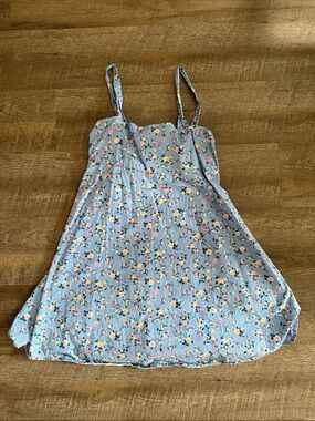 Blue Floral Spaghetti-Strap Kids Dress